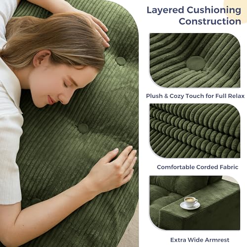 Image of MAXYOYO 79 inch Loveseat Sofa Couch for Small Spaces, Upholstered Boneless Cloud Couch for Apartment Bedroom, 2-Seater Love Seat Floor Modern Sofa with Pillows, No Assembly Required, Dark Green