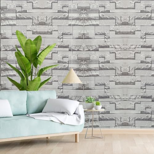 Image of Eurotex 3D Effect Textured Retro Grey Slate Stone Pattern (Non Adhesive) Wallpaper roll for Covering Living Room, Bedroom Kitchen Home- 57sqft, 57503