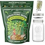 All-in-One Sprouts Growing Kit for Fresh, Crisp Greens – This complete sprouting kit includes a sprouting jar with lid, stand, and an 8 oz bag of organic Salad Blend seeds—perfect for growing crunchy sprouts or flavorful microgreens, no garden requir...