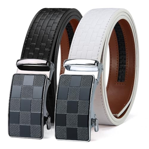 Mens Belt Men Dress and Casual with Ratchet Belt Adjustable Buckle，Trim to Fit