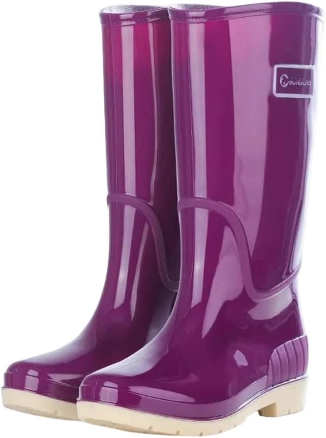 Women Winter Fleece Lined Tall Rain Boots, Non Slip Wear Resistant Block Heel Waterproof Boots For Kitchen Housework Gardening