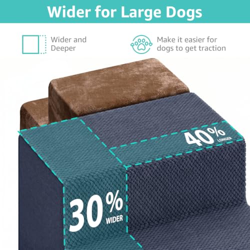 Image of YENING Large Dog Stairs for High Beds - Extra Wide Pet Steps for Large Dogs to Get on Tall Bed 3 Deep Step Cat Ramp for Couch 2 Steps Navy Blue