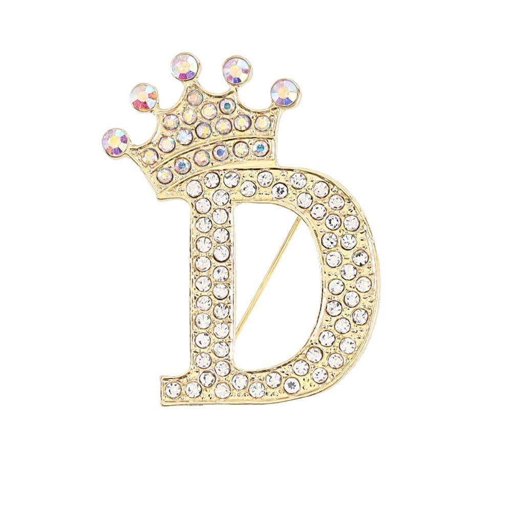 Crystal Crown Initial Letter Brooch Pin Queen Crown Alphabet Letter Lapel Pin Badges for Dress Coat Suit Shoolbags A-Z Letter Breastpin for Clothing