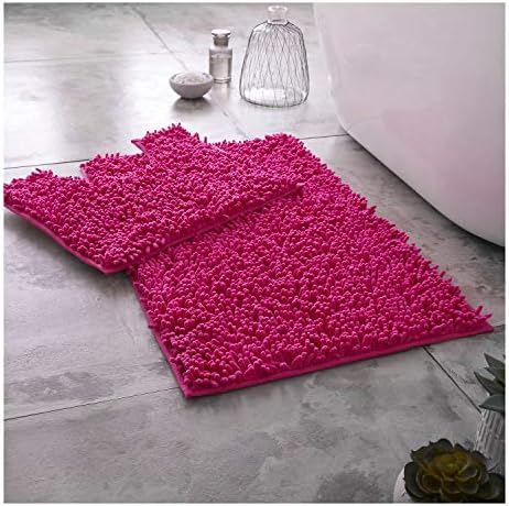 FAIRWAYUK 2 Piece Non-Slip Bath Pedestal Mat Sets White, Microfiber Bathroom Shaggy Rugs, Water Absorbent, Machine Washable, Super Soft Bathmats