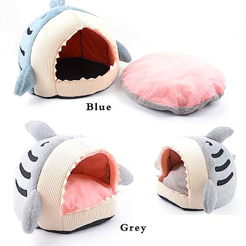 Hifrenchies Shark Haustierhaus für Französische Bulldogge, Haifischhaus, waschbar, Hundehöhle und Bett mit abnehmbarem Kissen, Haifischbett und Haus für Hunde und Katzen (Größe L, Blau)