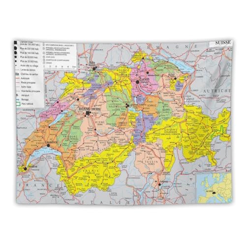 Carte du monde de la Suisse : tapisseries, affiches, impression d'art mural, peinture, œuvres d'art, idée cadeau, décoration de pièce, esthétique - 76x102 cm