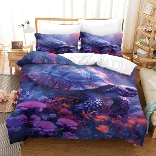 Housse de couette tortue microfibre Super King 260x220 cm avec 2 taies