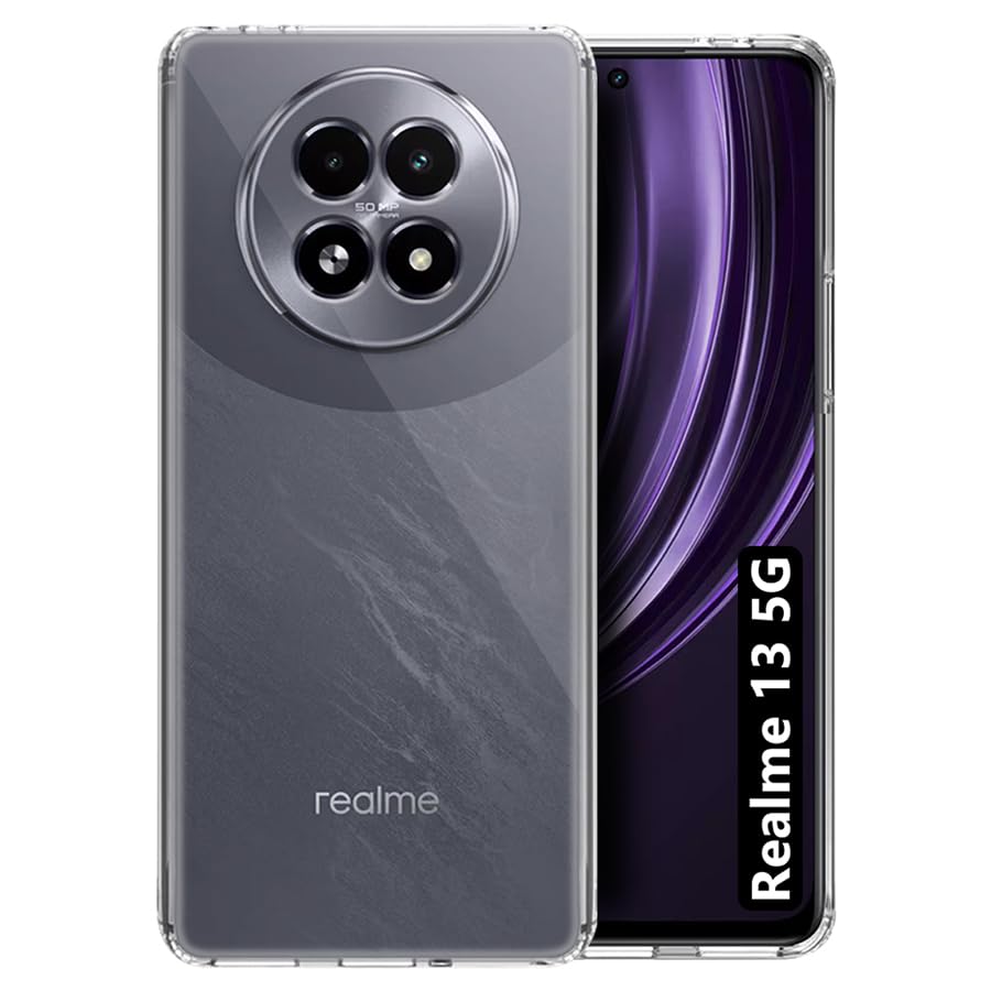 Image of Fashionury Crystal Clear Case for Realme 13 5G | Yellowing Resistance | Transparent TPU Silicone | Raised Camera Lips | Slim Transparent Cover