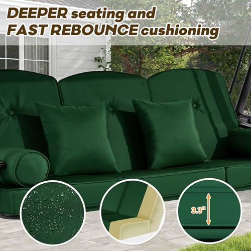 Image of 3 Seat Outdoor Patio Porch Swing with Adjustable Canopy, 3 in 1 Swing for Adults, Patio Swing Chair with Thickened Cushions,Pillows & Cup Holders for Backyard, Porch, Garden (Green)