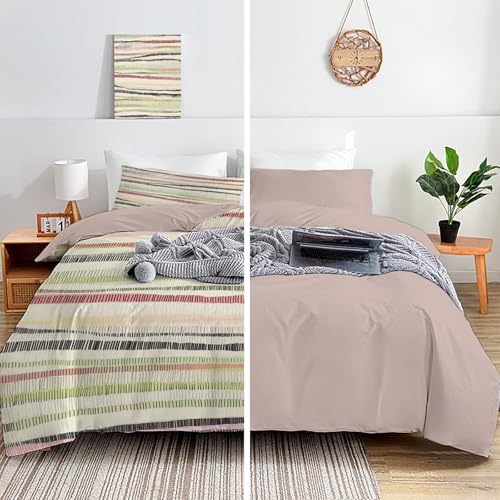 Housse de couette 240x260 zippée microfibre infroissable rayée vert riz - 5