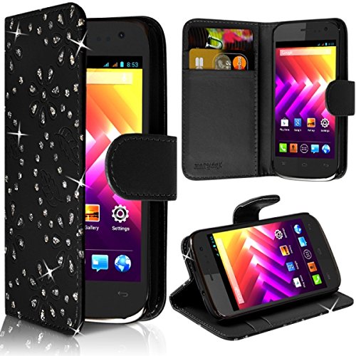 Seluxion - Housse Coque Etui Portefeuille Fonction Support Style Diamant Couleur Noir pour Wiko Iggy + Film de Protection