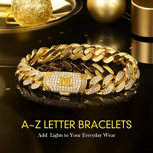 Etevon Cuban Link Initial Bracelet For Men Gold Plated Hip Hop Mens Jewelry Gift For Boyfriend Birthday Christmas Anniversary Valentines Day Diamond Gold Chain Jewelry Gifts For Men Husband Boy Son Dad #TOP3