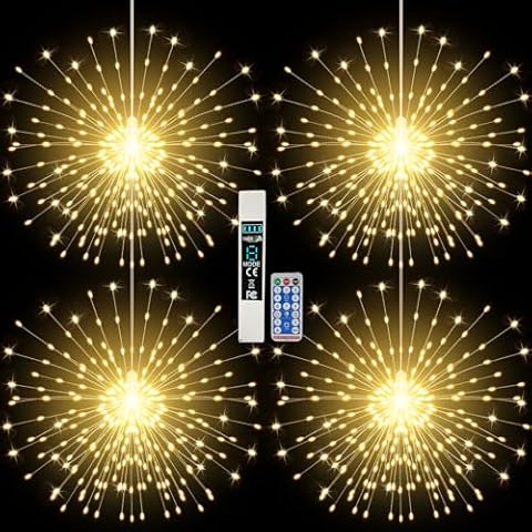 Firework Lights Outdoor 800 LED, String Light USB Rechargeable Battery Powered Smart with Remote, 8 Modes, Timer for Christmas Tree Birthday Party Decorations Indoor Bedroom Night Light, 4 Packs Cover