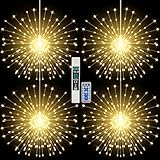 Firework Lights Waterproof Hanging, 200 LED Battery Operated Decorative String Lights Outdoor for Wedding, Party, Backyard, Patio Indoor Fairy Night Light for Home Decor, Bedroom Rechargeable, 4 Pack