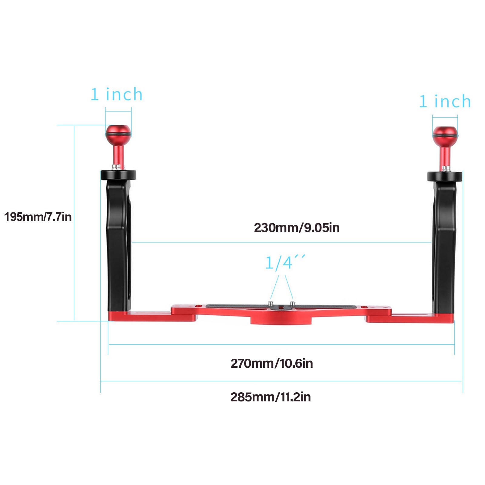 Stabilizator Tacy z Podwójnym Uchwytem, ​​nurkowanie ze Stopu Aluminium Rig Obudowa Kamery Podwodnej do Montażu na Tacy, do Fotografowania Pod Wodą, do Lustrzanek, Kamer Sportowych, świateł Nurkowych