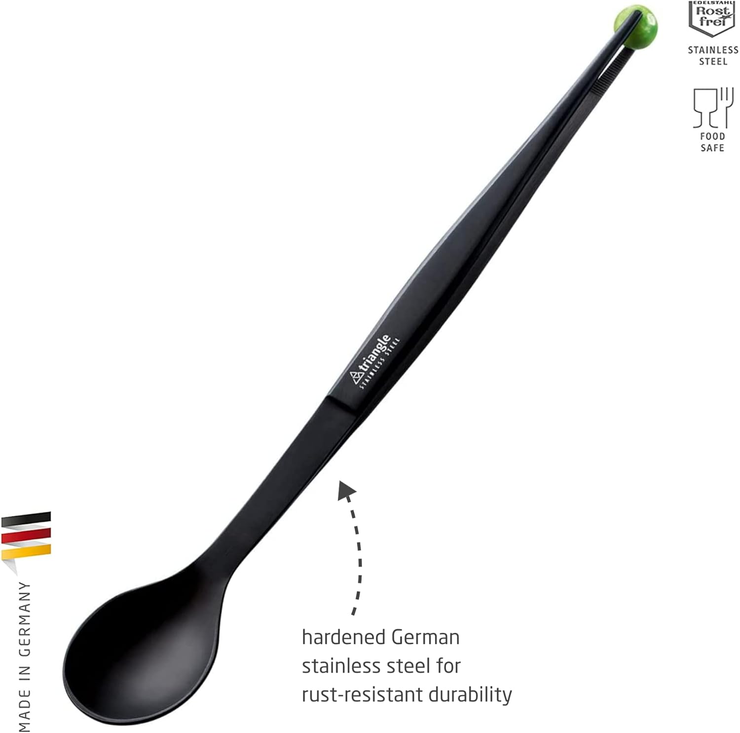 triangle FinalTouch Tasting Spoon, Black - 5.5 in. (14 cm) - Stainless Steel Spoon & Tweezers - Dishwasher Safe