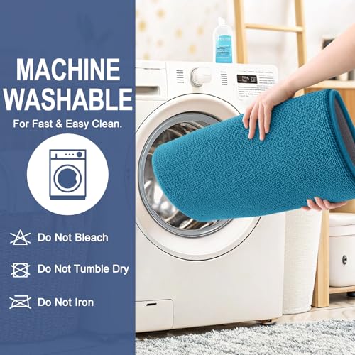 Image of OLANLY Thick Memory Foam Bathroom Runner Rugs 47x20, Extra Soft Absorbent Long Bath Mats, Quick Dry, Non-Slip, Machine Washable Mats for Bathroom, Tub and Shower, Home Decor Accessories, Peacock Blue