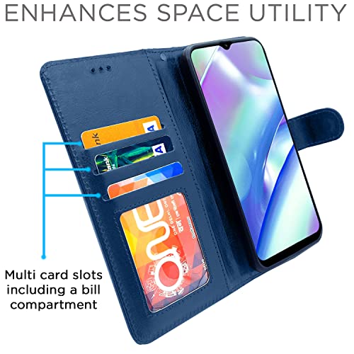 Image of Pikkme Realme C33 Flip Case Leather Finish | Inside TPU with Card Pockets | Wallet Stand and Shock Proof | Magnetic Closing | Complete Protection Flip Cover (Blue)