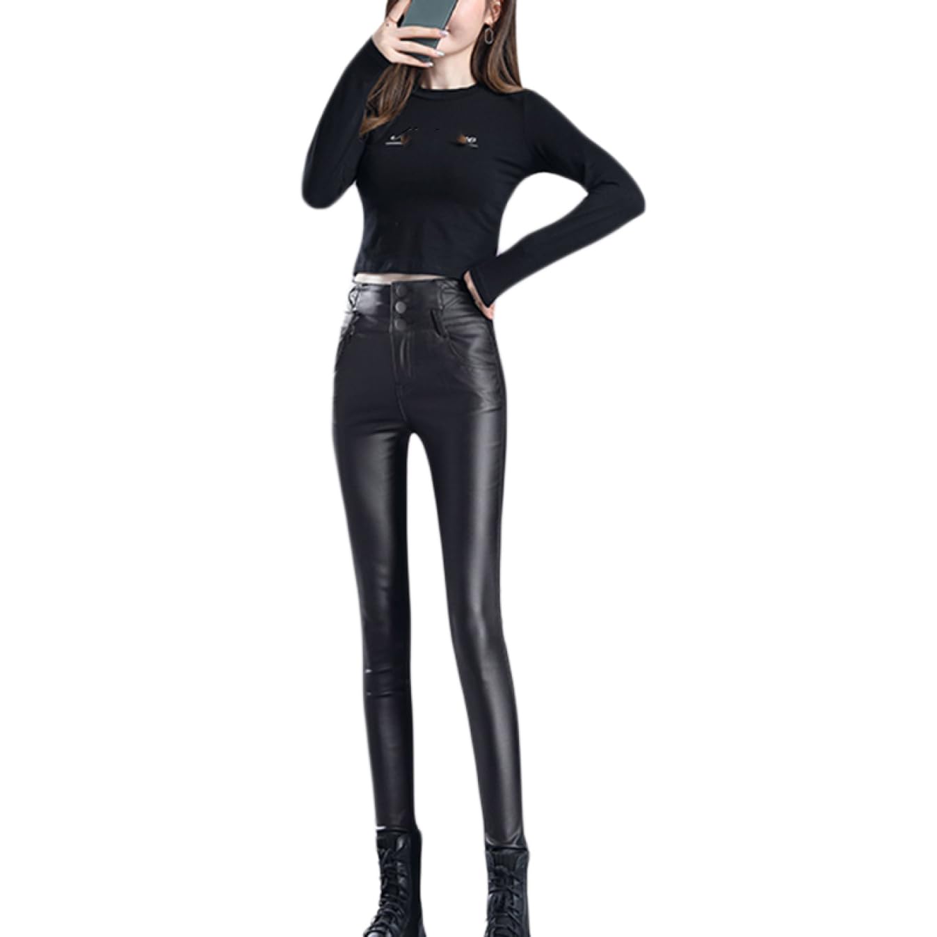 Amazon | [MeipingQu] S スキニーパンツ レディース レザーパンツ 革