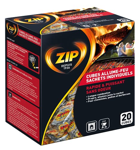 ZIP Energy Haute Performance Cubes Individuelsen Sachets (Gris) x20 Firelighter Wrapped, Black