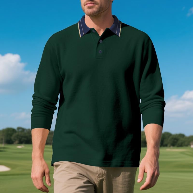 Men's Casual Shirt - Spring/Autumn Long Sleeve Solid Color 1/4 Button Collared Shirt for Vacation Daily Wear - Image 3