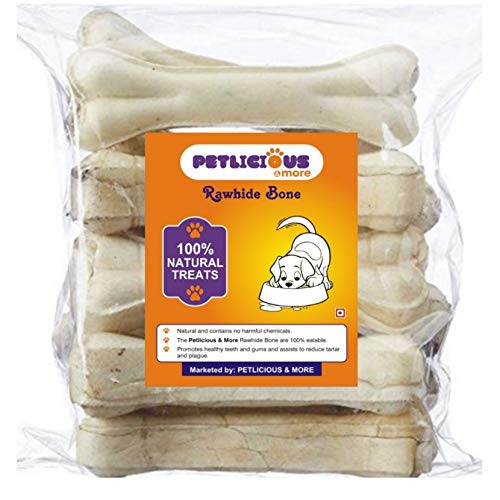 PETLICIOUS & MORE Pressed Rawhide Bones Meat for All Life Stages Dogs (4 Inch) - 10 Pieces