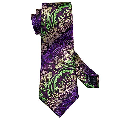 Image of Barry.Wang Men Ties Paisley Woven Silk Necktie Set with Pocket Suqare Cufflinks Formal