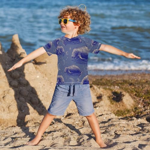 Boys Short Sleeve T-Shirts Manatee Heart Moon Rashguard Kids Swim Shirts Sun UPF 50+4