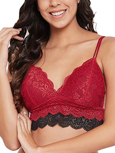 Image of Clovia Women's Lace Padded Non-Wired Demi Cup Plunge Bralette