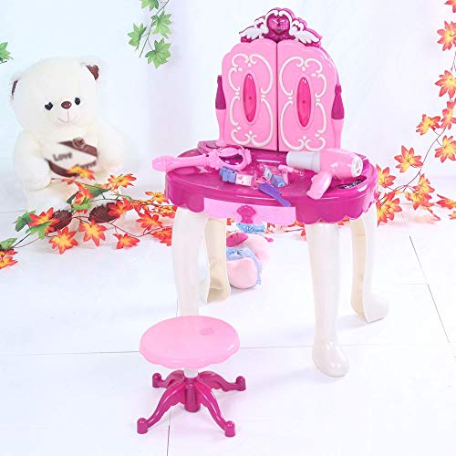 ドレッサー おもちゃ 女の子のためのプリンセスドレッサーのおもちゃ子供のライトミュージックメイク玩具セット3年間で お誕生日プレゼント (Color : Pink, Size : 55x71cm)