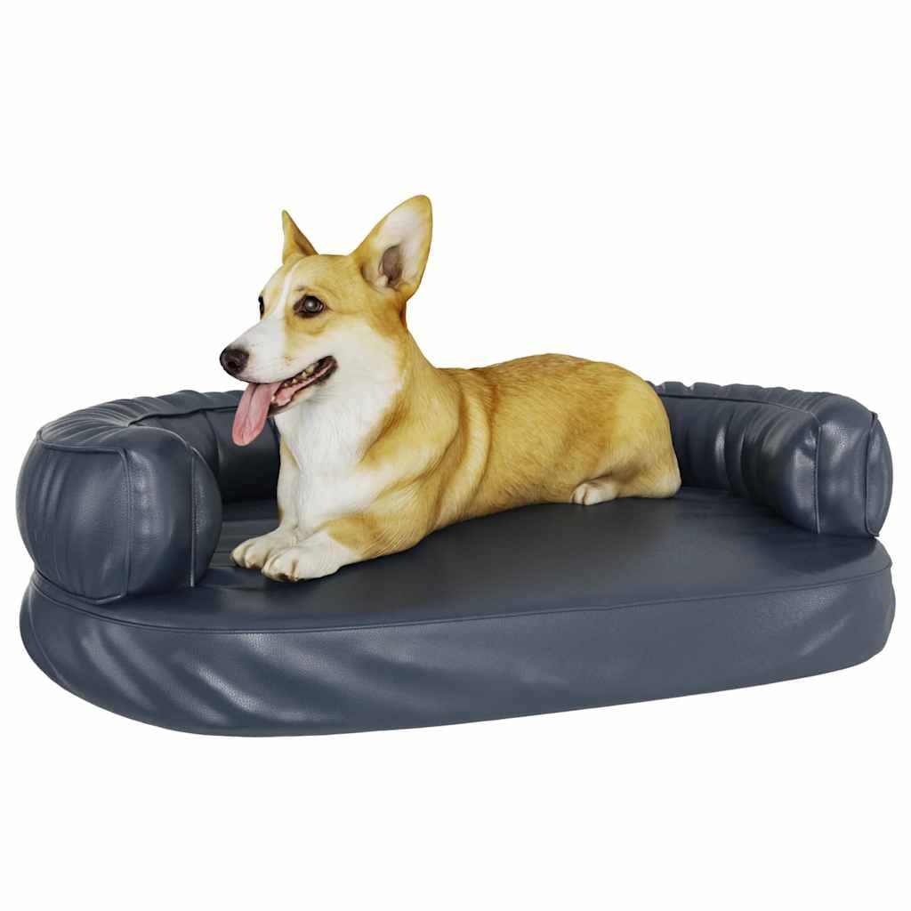 Cuccia ergonomica per cani in ecopelle blu scuro, 88 x 65 cm, con imbottitura in schiuma, fondo antiscivolo, ideale come posto letto, lettino per cuccioli, anziani e viaggi