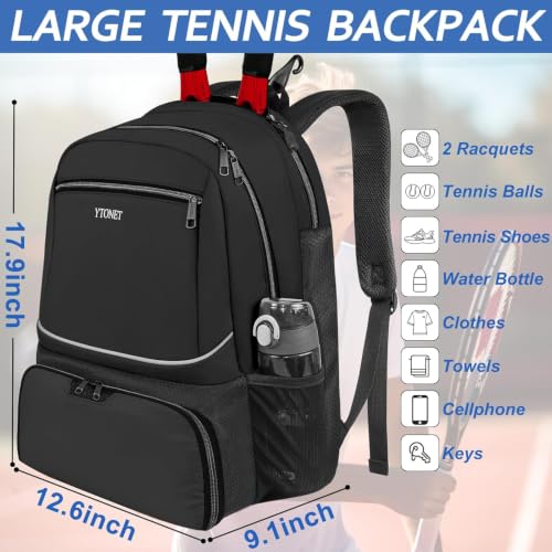 Image of Ytonet Tennis Bag Tennis Backpack for Women Men 2 Rackets | Insulated Pocket and Ventilated Shoe Compartment, Gym Bags with Fence Hook for Pickleball and Badminton Rackets