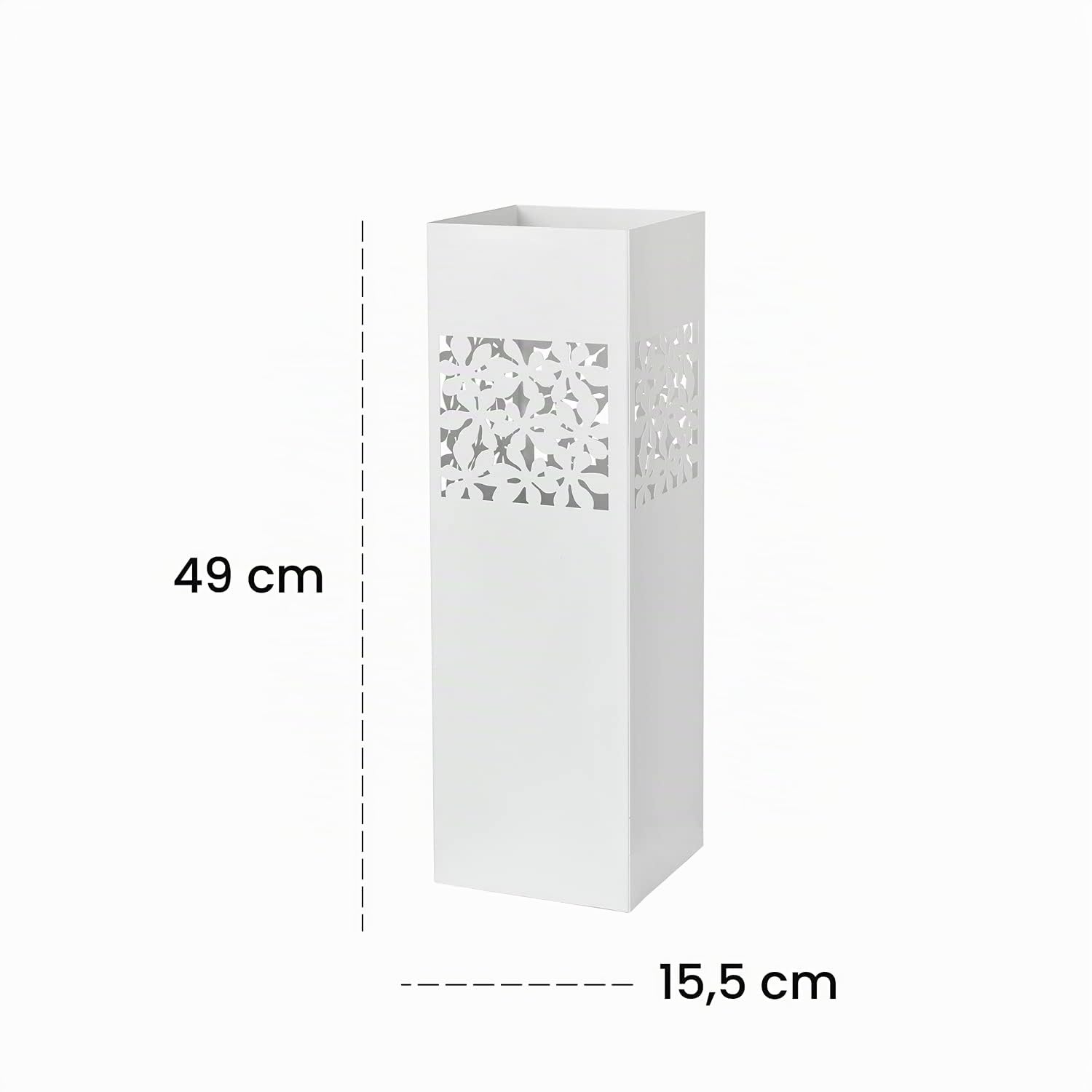 Baroni Home Paragüero Cuadrado Metal 15,5x15,5x49 cm Blanco con Gancho Bandeja Recogegotas