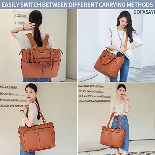 Dofasayi Leather Diaper Bag - Fashionable Atmosphere Leather Diaper Bag Backpack For Mom And Dad, Diaper Bag Tote With Changing Pad, Cosmetic Bag, Messenger Strap, Stroller Hook, Red-Brown #TOP6