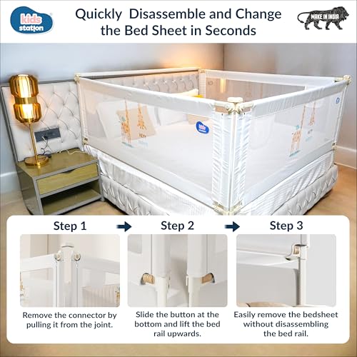 Image of Kids Station 1 Side Premium Bed Rail Guard (5.3ft x 2.6ft / 150x80cm), Bed Railing for Baby Safety, Kids Toddler Bed Protector Side Walls, Adjustable Height, Portable & Foldable (White)