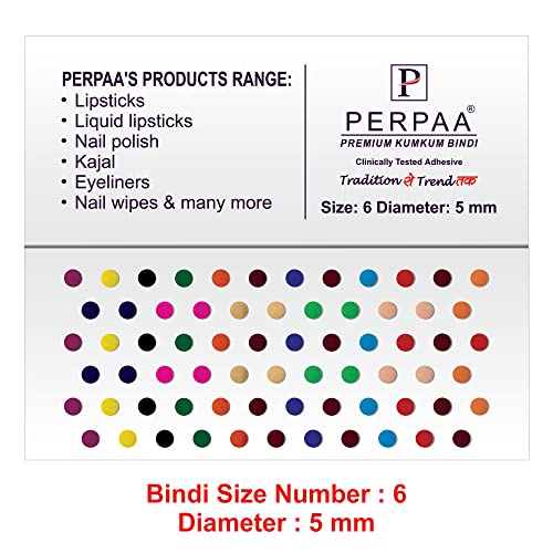 Image of PERPAA Premium Velvet Sticker Kumkum Bindi Box of 15 Flaps - Pottu for Women,Ladies, Girls (Size 6, Diameter 5mm, Multicolor)
