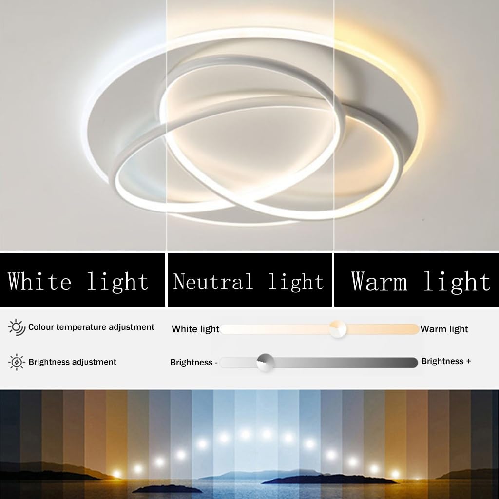 Lampa sufitowa LED do sypialni Okrągła metalowa lampa sufitowa z pilotem Akrylowa lampa wisząca Ściemnialna 3000k-6000k Oświetlenie salonu Restauracja Biuro Bar Kawiarnia (Color : White)