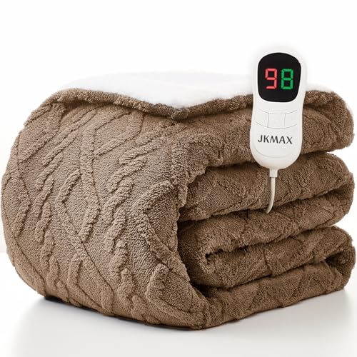 JKMAX Heated Electric Blanket Full Size-72"x84" Heating Blanket with 10 Heating Levels & 5 Time Settings Over-Heat Protection,Winter Warmer for Adults with ETL Certification(Beige)