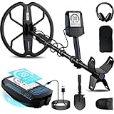 SUNPOW Rechargeable Metal Detector for Adults, 35H Battery Waterproof Gold Detector Kit, 10'' Deep Search Double-D Coil, High Accuracy Pinpointer for Beach, Saltwater & Yard – OTMD15