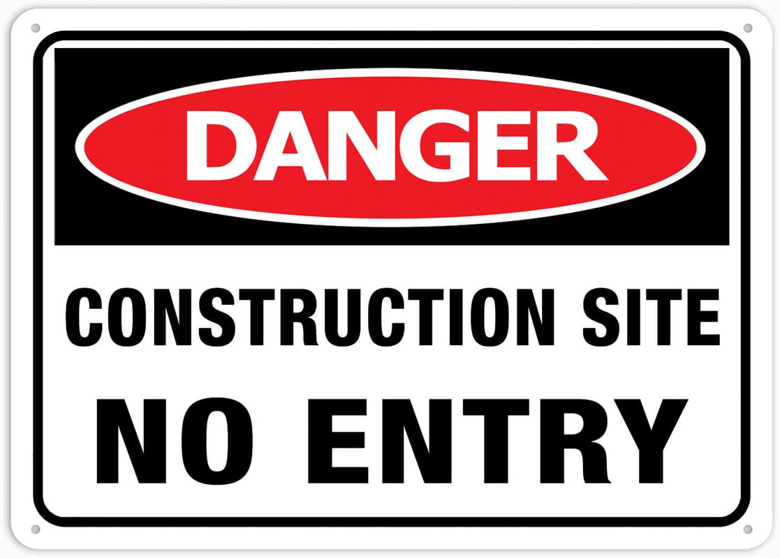 Danger Construction Site No Entry Aluminum Metal Sign 12"x8" For Business/Workplace/Office/Home/Delivery/Road/Garden Use