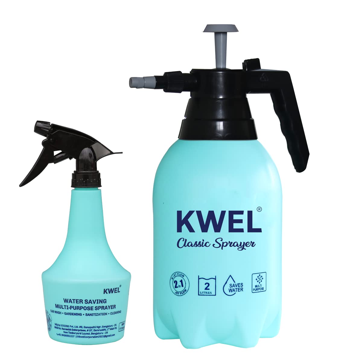 KWEL Multipurpose Classic Sprayer Watering, Gardening, Pesticide, Sanitizing, Car and Bike Wash Home and Gardening 2 Litre with 500ml Spray Bottle 1pc (Aqua) (B09JWP9F7Q) Amazon Price History, Amazon Price Tracker