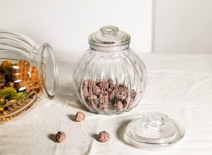 Sucrier, Sucrier en verre en forme de citrouille, pot de stockage des aliments, bonbons, biscuits avec couvercle