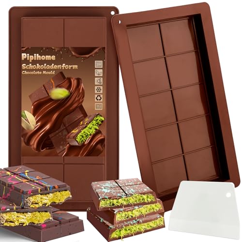Pipihome 2 Pcs Moldes para Chocolate, Molde Turron Silicona, Molde Tableta Chocolate, Moldes para...
