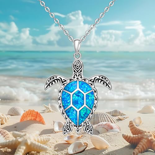 Sea Turtle Necklace Turtle Necklaces for Women Mom Blue Opal Pendant Sterling Silver Mother Daughter Wave Holiday Gifts4