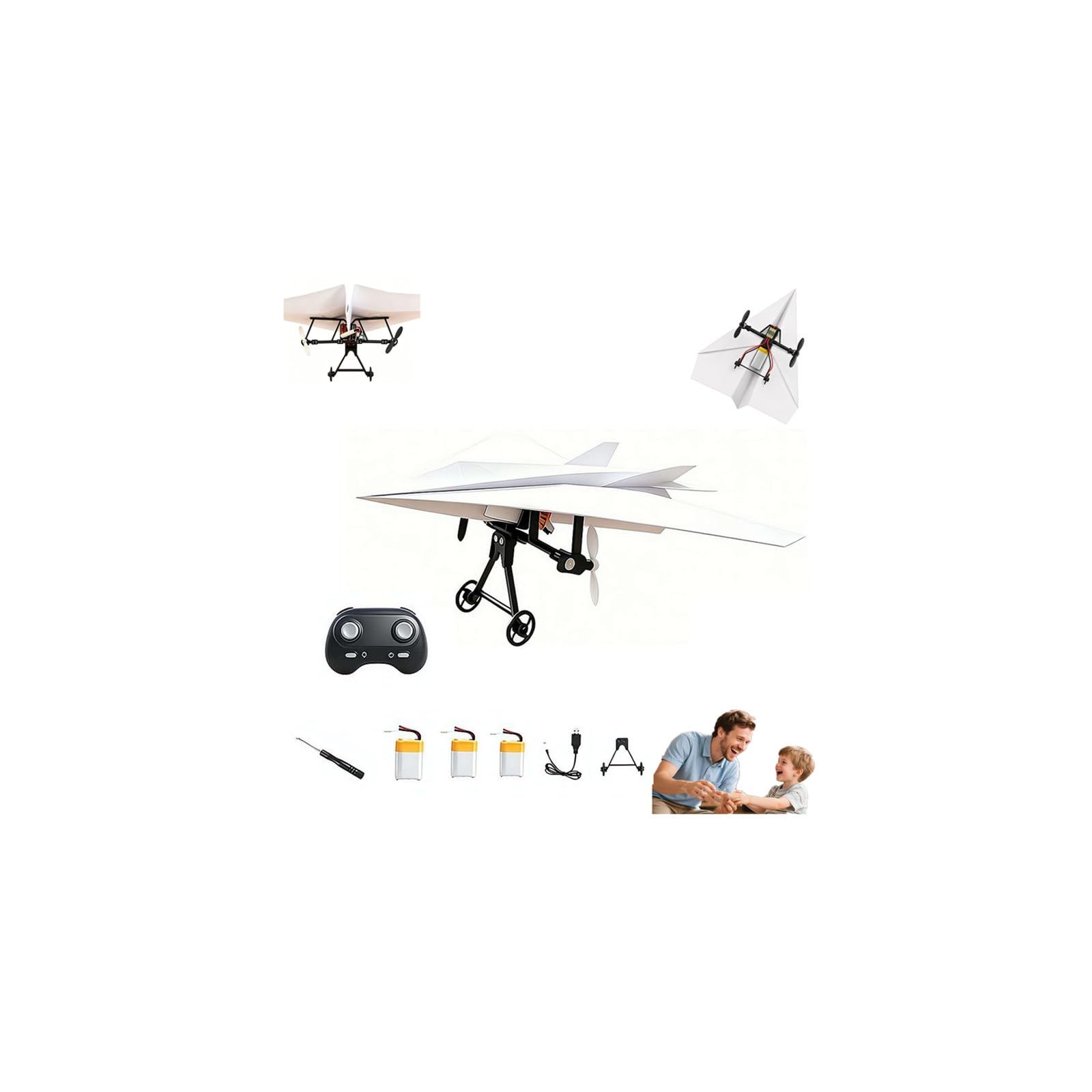 DIY RC Paper Airplane Kit, Power-Up Rc Paper Airplane Kit with Gyro Stabilizer, Drone PaperAirplane Motor Electric Remote Control Plane with Dual Propellers, Lightweight Foldable Flying Stem Toy