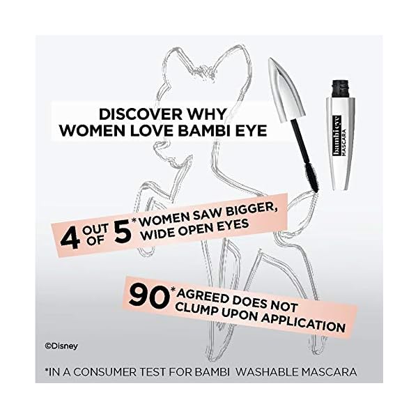 L'Oreal Paris Makeup Bambi Eye Mascara, Lasting Volume, Length & Lift, Doe-eye Definition, No Clumping, Washable, Blackest Black 0.21 Fl Oz