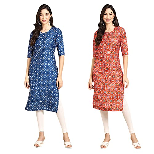 Image of Pinkmint Designer Woman's Crepe Multicolored Straight Kurta [A-355-330]