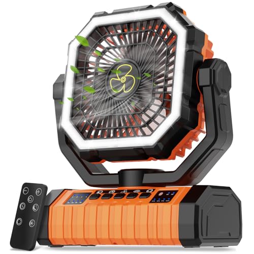 Camping Fan Rechargeable, 20000mAh Large Battery Powered Fans, 4 Speed Rechargeable Fan Portable with Remote, Cordless Battery Operated Fans with LED Light and Hanging Hook for Camp Tent Beach Outdoor
