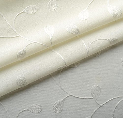 Miuco Floral Embroidered Semi Sheer Curtains Faux Linen Grommet Curtains for Girls Room 52 x 84 Inch Set of 2, Off White - Image 7
