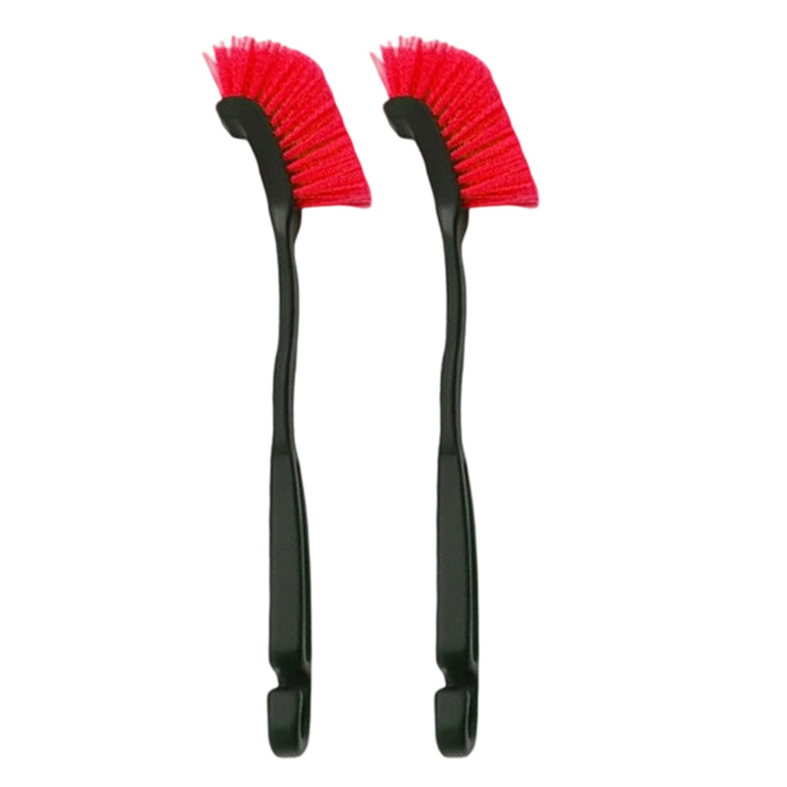 Hsioluted Red 2Pcs Car Wheel Tire Brush Curved Head Flexible Truck Wheel Hub Wash Detail Cleaning Brushes Cleaner Hand Tool Tire Brush